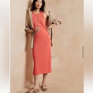 Banana Republic Tank Ribbed Stretchy Midi Dress Coral / Melon Size Small New